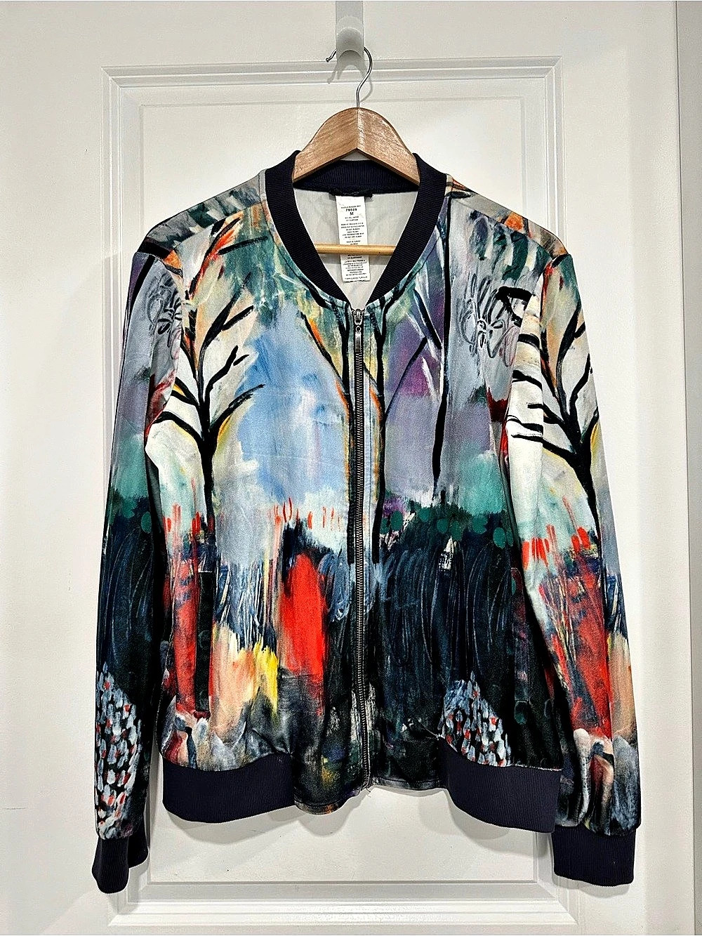 Dolcezza Abstract Print Velour Bomber Zip Up Jacket in Women’s Size Medium